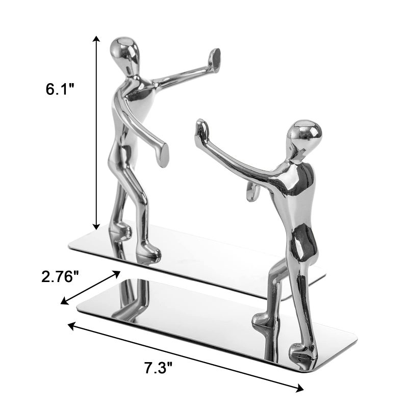 Fasmov Heavy Duty Stainless Steel Man Bookends Nonskid Bookends Art Bookend,1 Pair(Silver) - Image 2